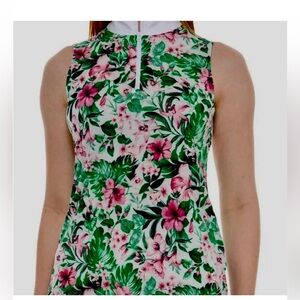Tommy Bahama Women's Golf Pickleball Sleeveless Green Floral Golf Shirt Size L